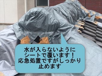 前橋市千代田町棟瓦シート掛作業完了