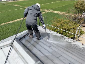 玉村町屋根塗装　洗浄